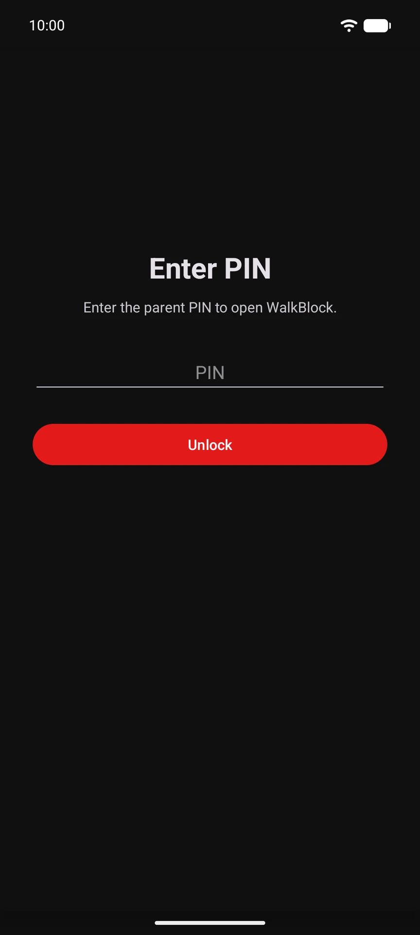 WalkBlock-Eltern-PIN zum Schutz der Einstellungen
